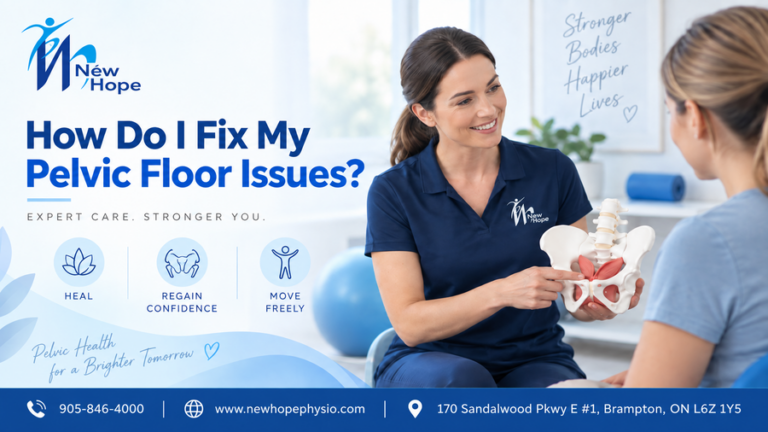Pelvic floor physiotherapy in Brampton for pelvic floor dysfunction, weakness, tight muscles, pain, and bladder control issues.