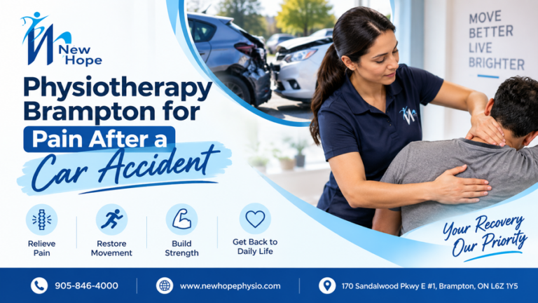 Physiotherapy Brampton for neck pain, back pain and muscle pain after a car accident at New Hope Physiotherapy.